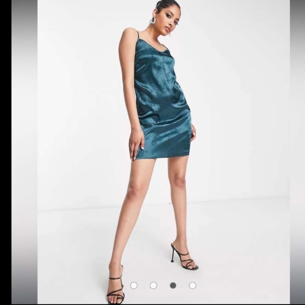 ASOS Urban Threads Teal Floral Imprinted Mini Silky Slip Dress​​